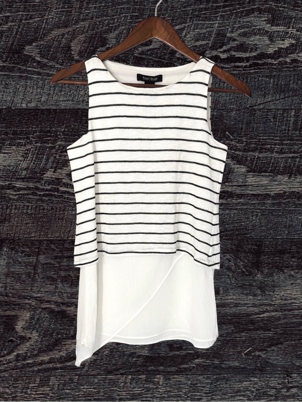 White House Black Market White and Black Striped Layered Tank
